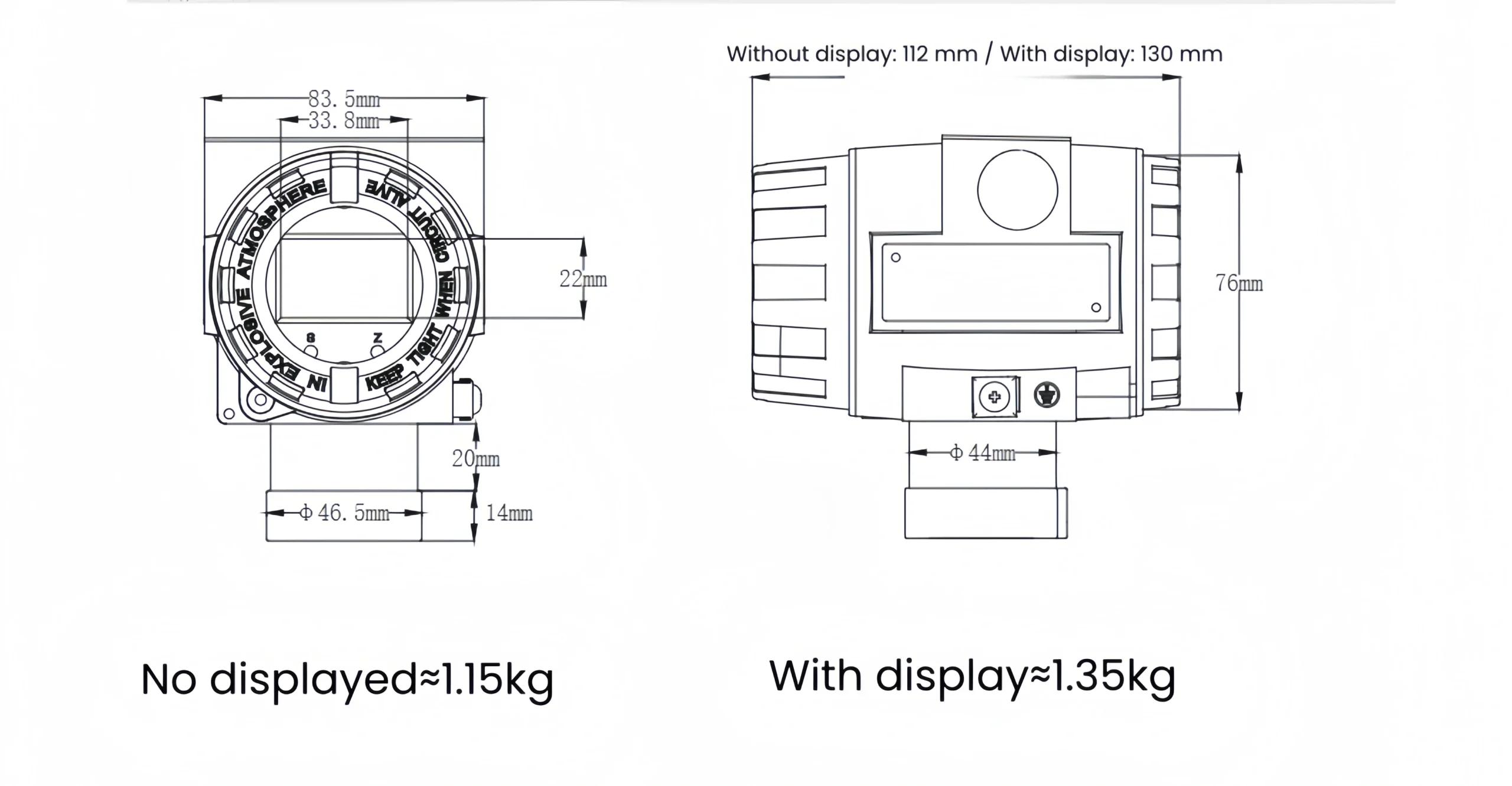 Explosion-proof temperature transmitter head dimensions