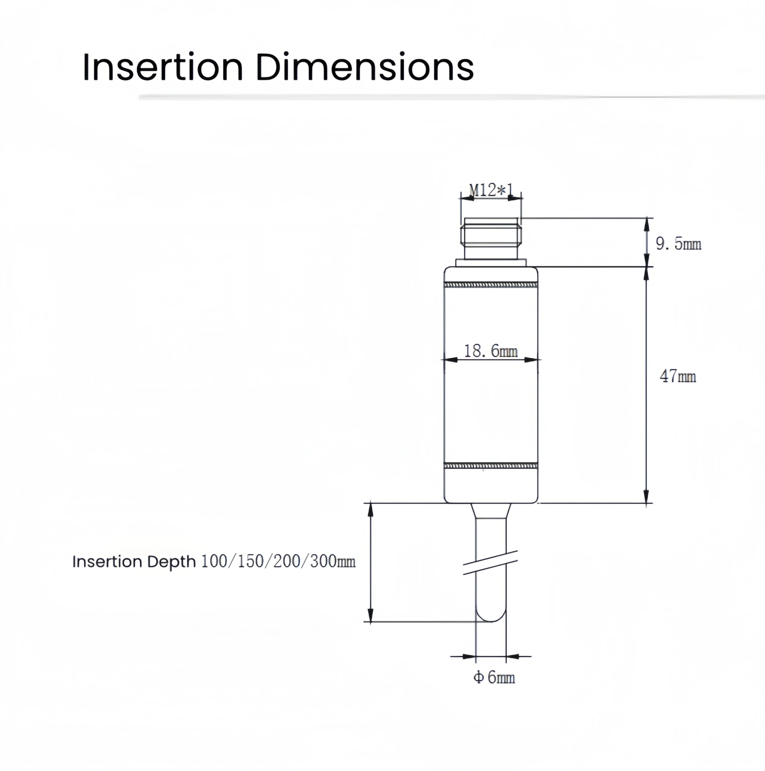 Sanitary temperature transmitter direct plug-in dimension drawing