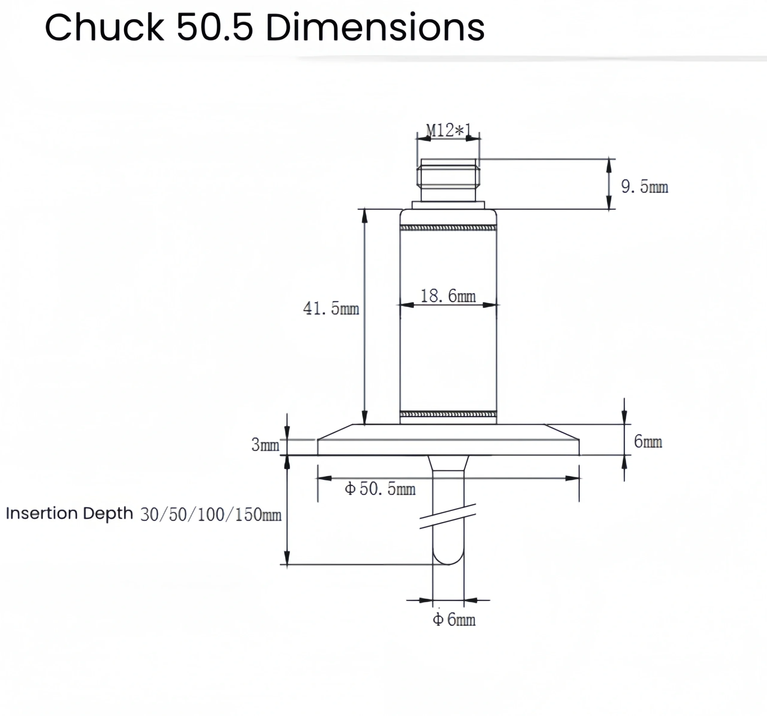 Sanitary Temperature Transmitter Chuck Type Dimensional Drawing
