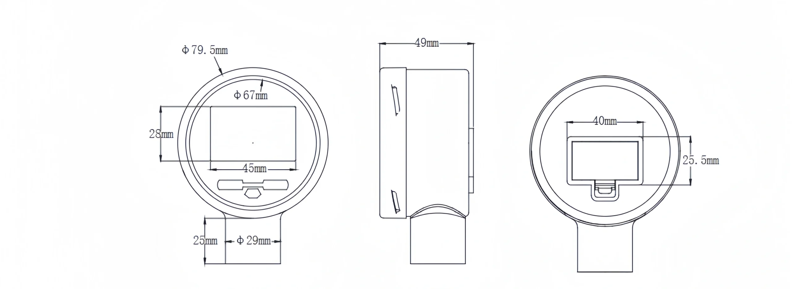 Temperature sensor upper side dimensions