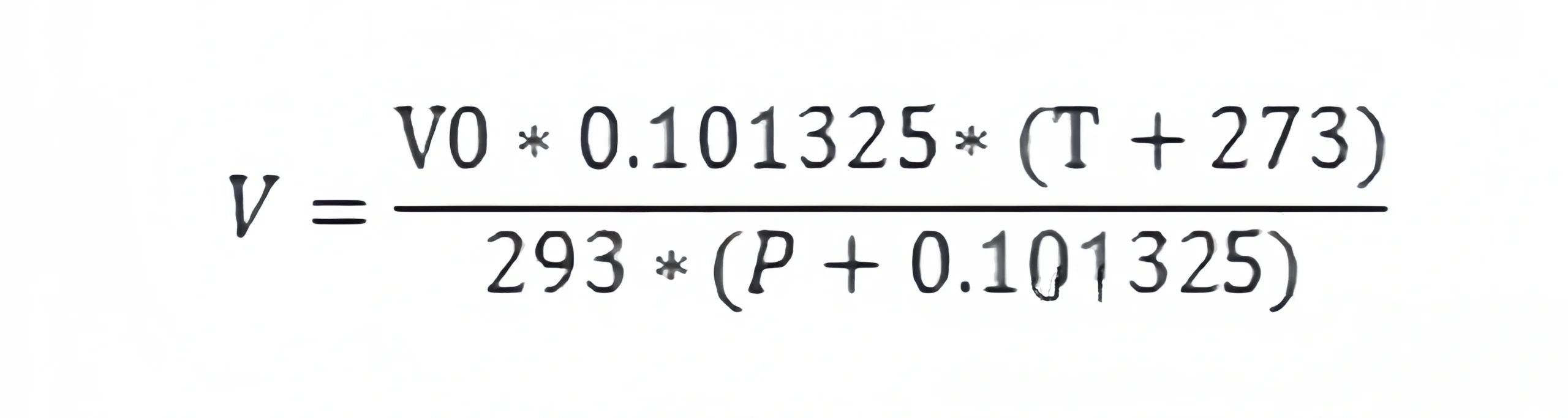 Conversion formula between standard flow and actual flow