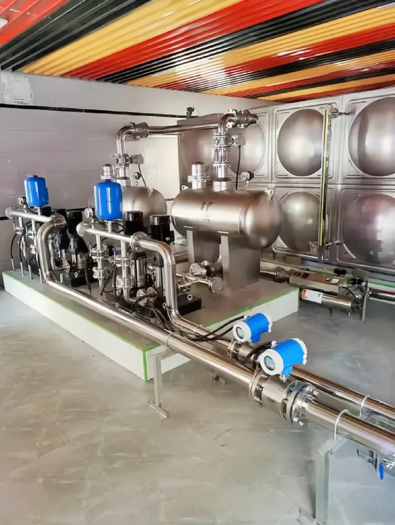 magnetic flow meters on the discharge line of a water booster pump skid